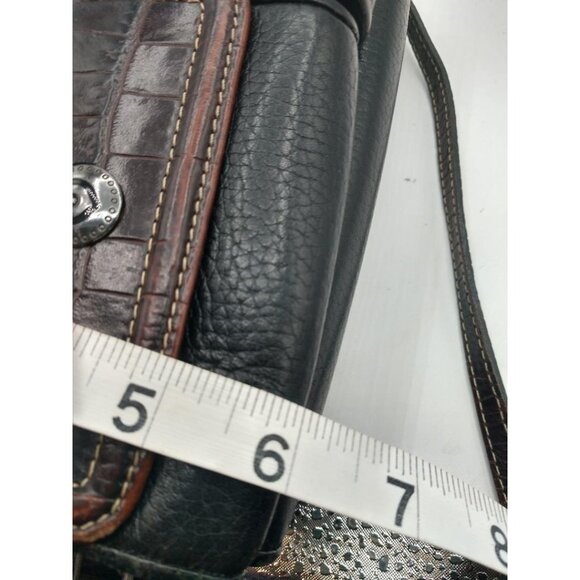 Vintage Black Brighton Leather Crossbody Bag With Brown Croc Embossed Flap & Adj - Picture 2 of 16